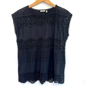 Dylan brand black cotton eyelet lace top